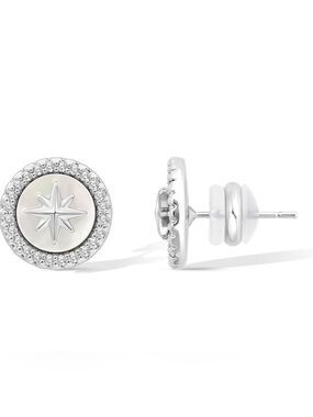 Sparkle Compass Stud Earrings, Rhodium Plated